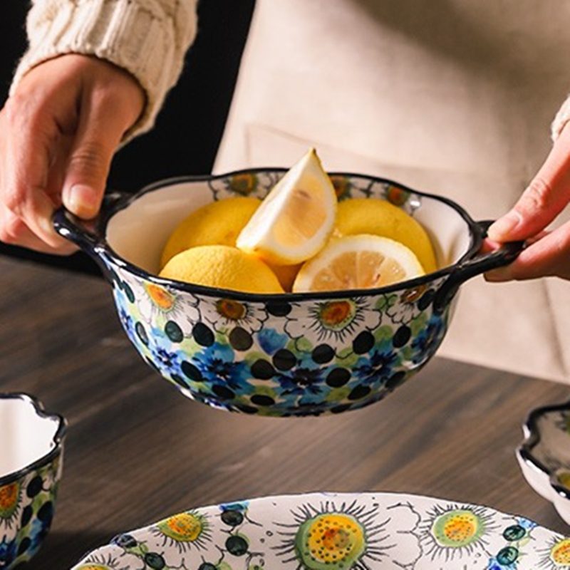 釉下彩陶瓷北欧复古轻奢吃饭碗家用汤碗面网红餐具盘子单个米饭碗