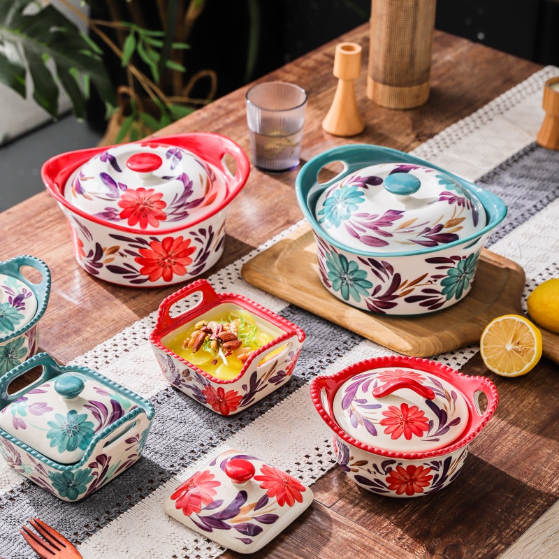 炖盅调料盒陶瓷盖碗隔水炖食糖果零食收纳带盖边釉下罐烘烤碗饭碗