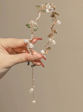 超仙白色铃兰花朵珍珠流苏发箍