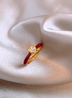 百搭高级感红色爱心戒指小众