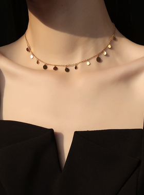 钛钢圆片流苏项链女小众精致