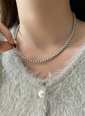 法式复古灰珍珠项链女