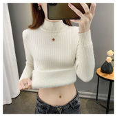 20024秋冬加绒毛衣女一体绒百搭加厚半高领套头打底针织衫 保暖衣