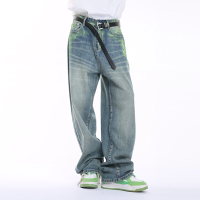 拉链长款水洗四季抹漆牛仔裤