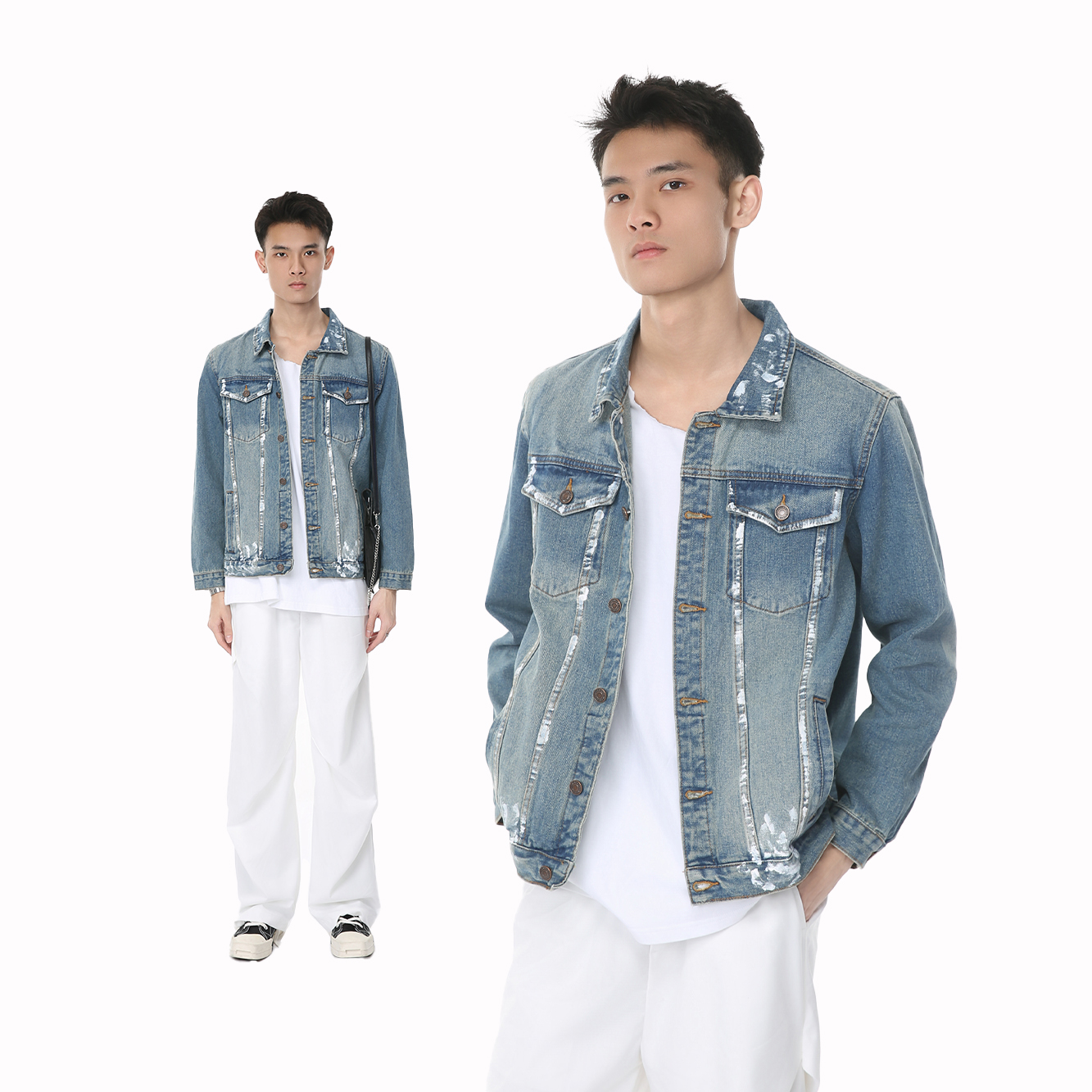 明星同款 Voguo Relay 潮牌涂鸦印花牛仔夹克复古牛仔外套男女