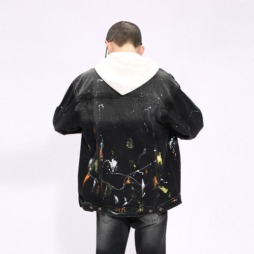 潮流彩色泼墨黑灰牛仔外套男女