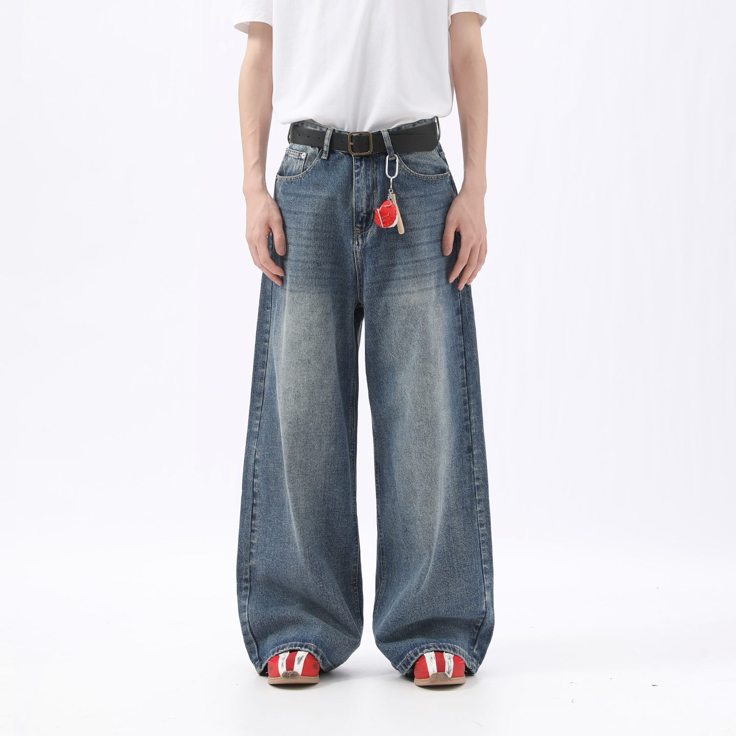 Voguo Relay韩版宽松直筒纯色百搭加长拖地牛仔裤baggy阔腿裤男女