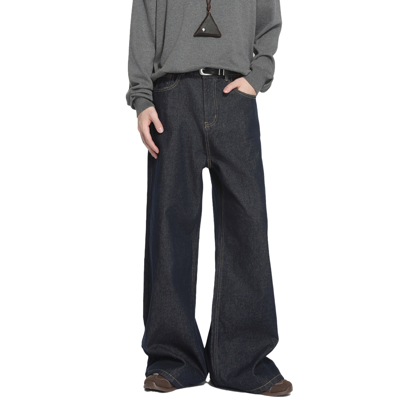 韩版原色藏青色牛仔裤