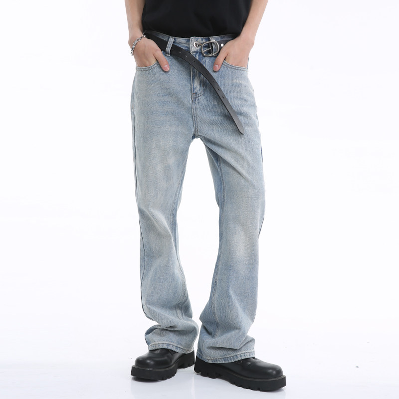 Voguo Relay 韩版新品简约设计微喇叭合体显瘦牛仔裤中腰浅蓝男女