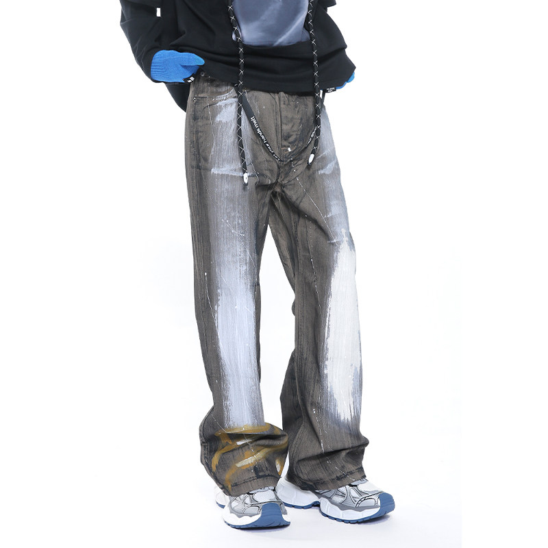 四季涂鸦泼墨直筒牛仔裤