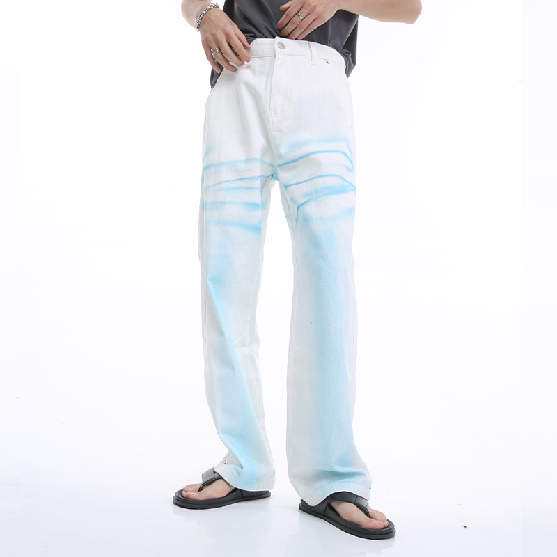 拉链长款烫金四季直筒牛仔裤