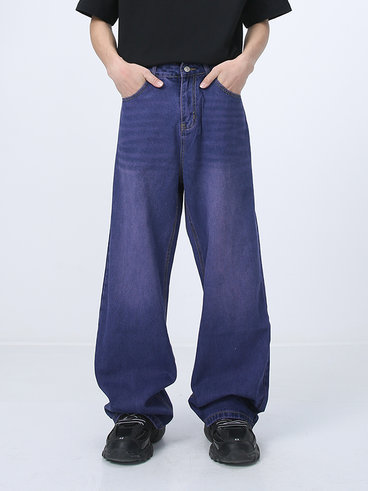 复古紫色宽松直筒牛仔裤