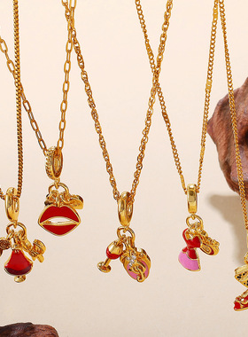 熹薇森林欧美复古风卡通diy高跟鞋吊坠项链不锈钢镀18k金百搭