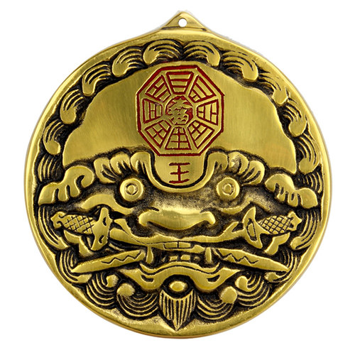 泰山阁 铜虎头狮咬剑挂件八卦吉祥物兽头铜八卦镜摆件