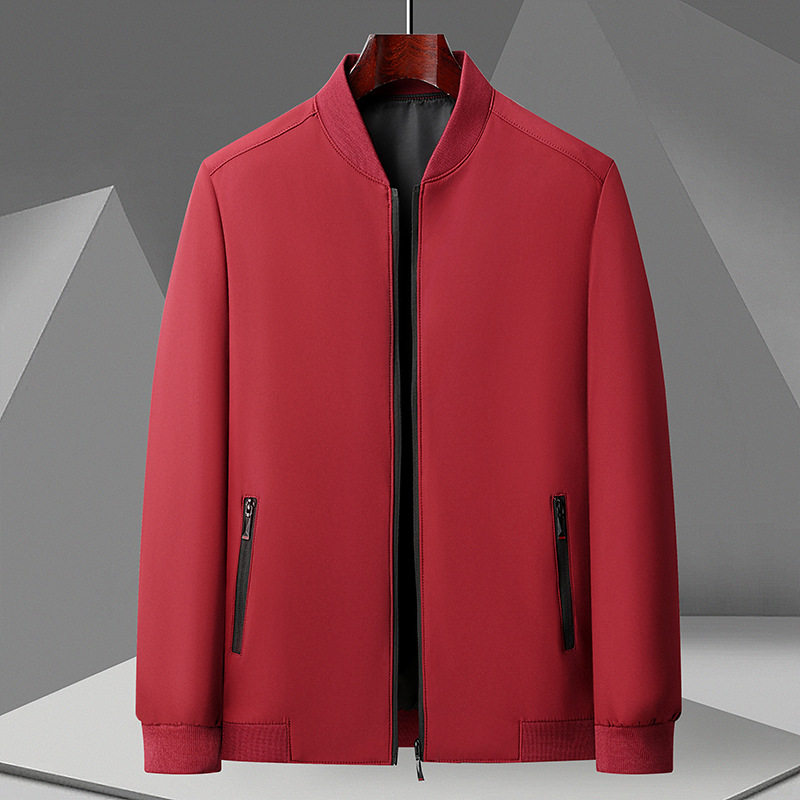 高端男士红色立领夹克2026春秋新款中老年男装商务休闲行政外套男
