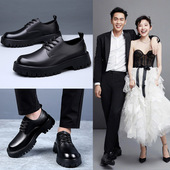 男鞋 婚鞋 软皮青年百搭系带大头厚底休闲皮鞋 单鞋 男士 高档2026春季