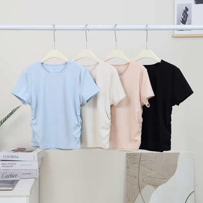瑜伽服女短袖圆领螺纹修身
