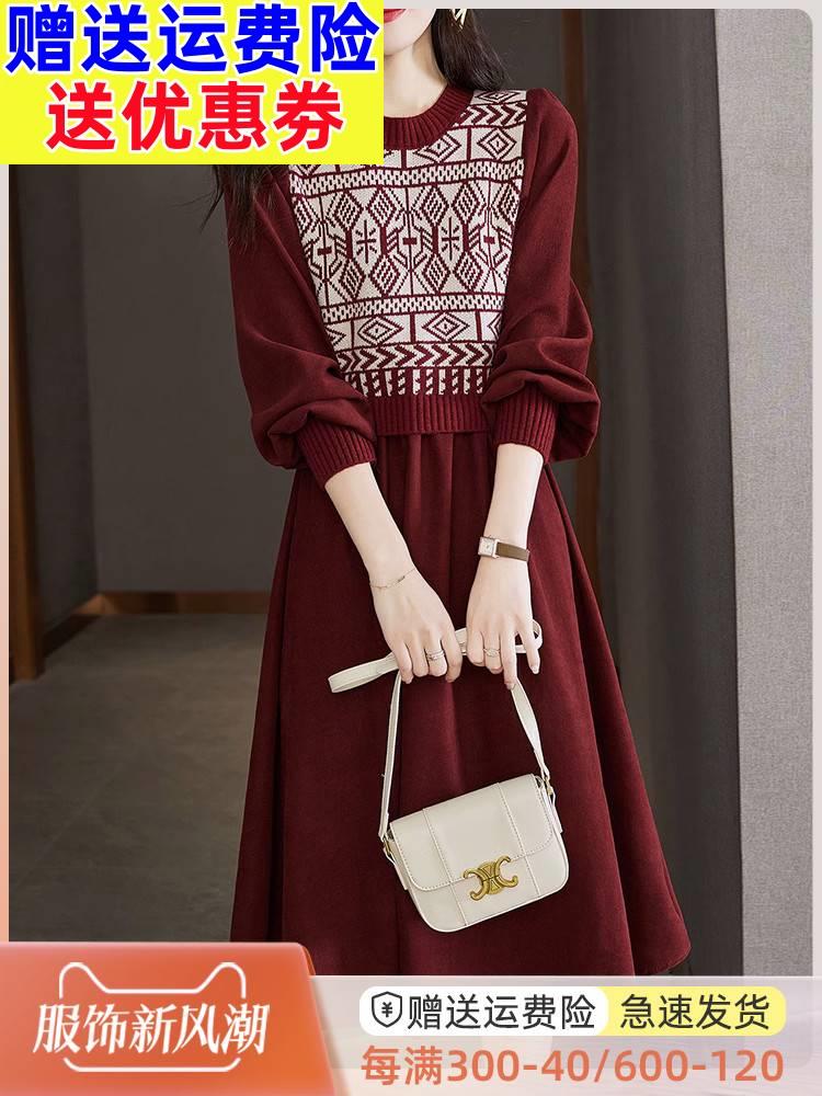 春装女2023新款本命年红色早春时尚衣服大码连衣裙胖mm春秋季裙子