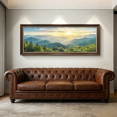 手绘油画风景画客厅装 饰画简约现代有框立体挂画高级感定制