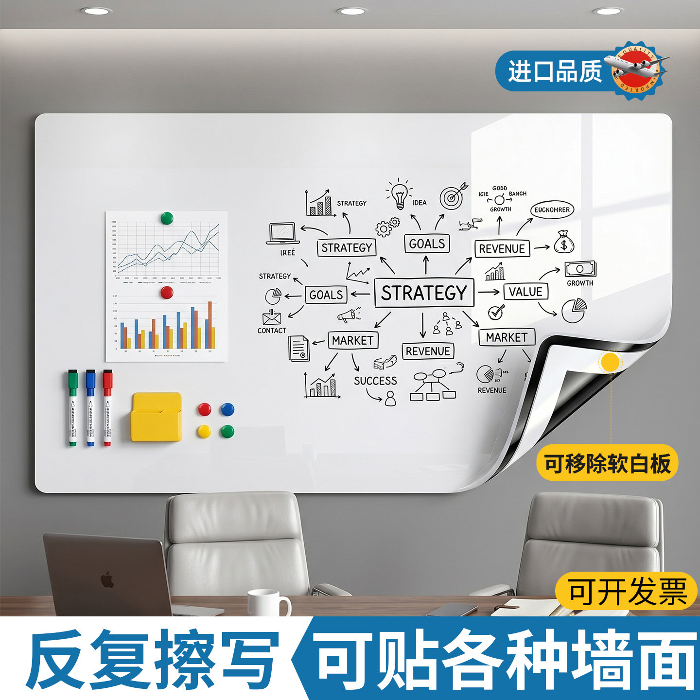 磁艺家办公白板墙贴可移除