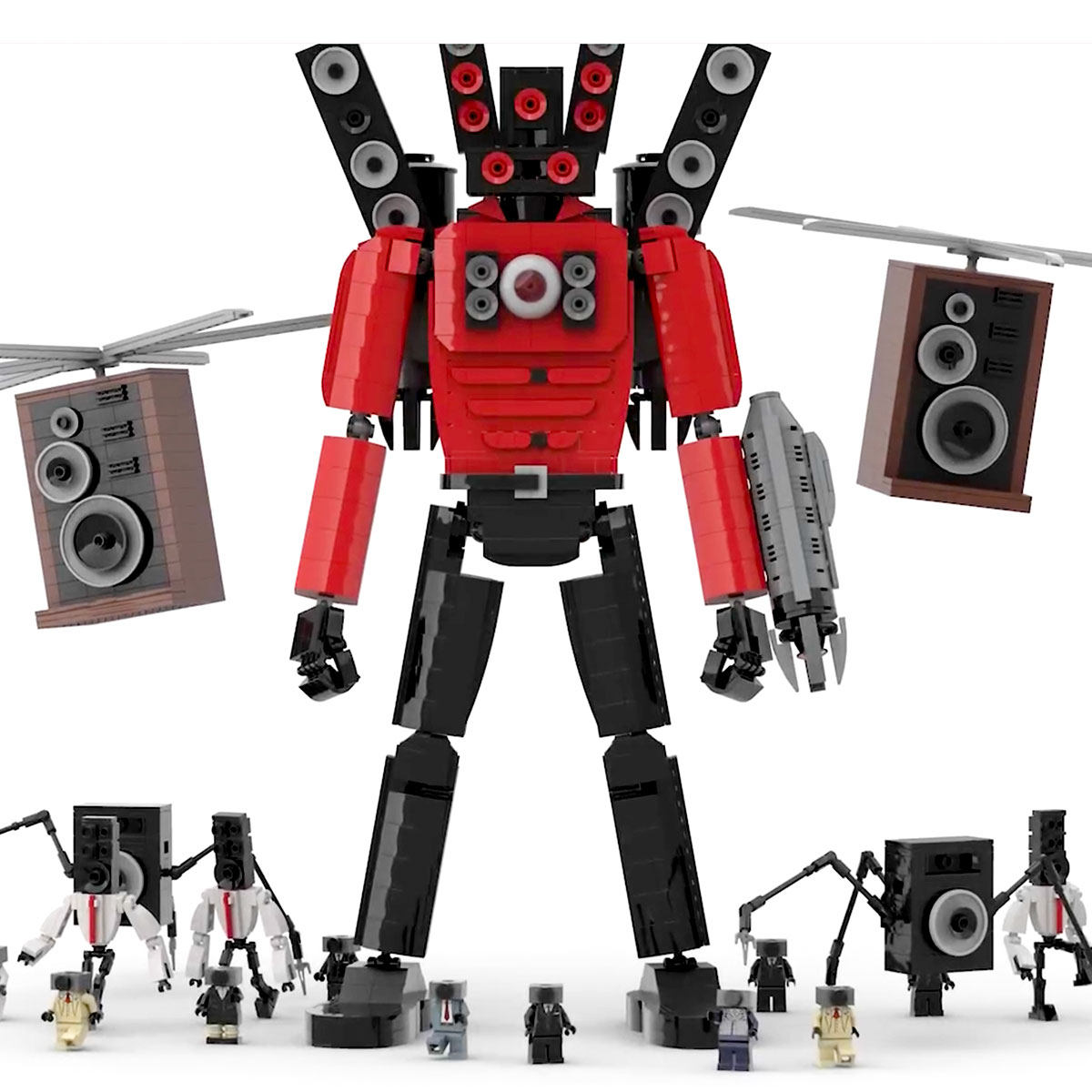 积木拼装巨型泰坦蜘蛛监控人马桶人大战电视音响箱怪物摄像头玩具
