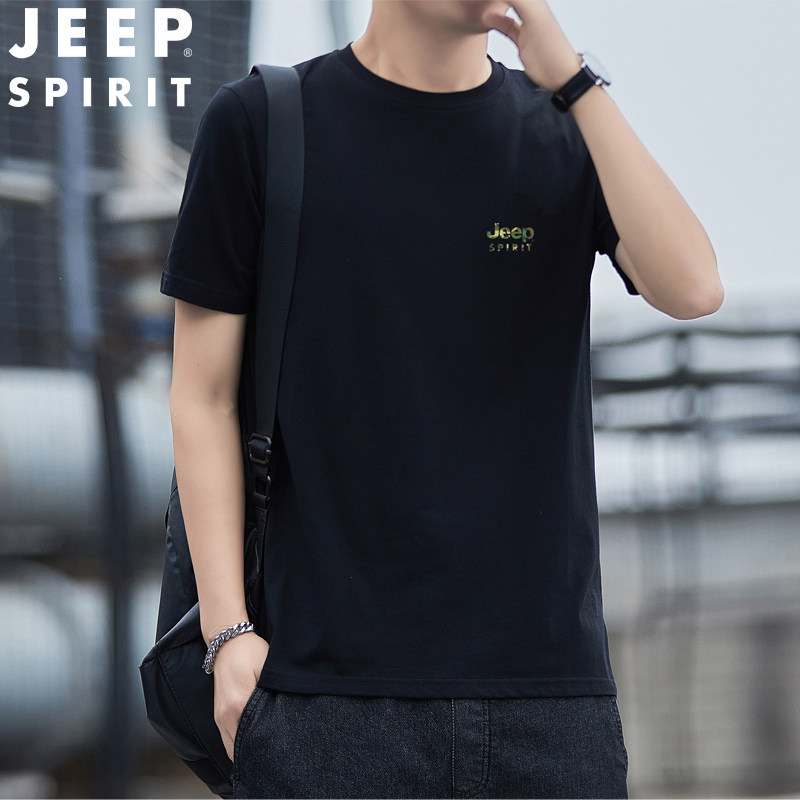 Jeep吉普短袖t恤男士夏季薄款纯棉打底体恤新款休闲宽松圆领上衣