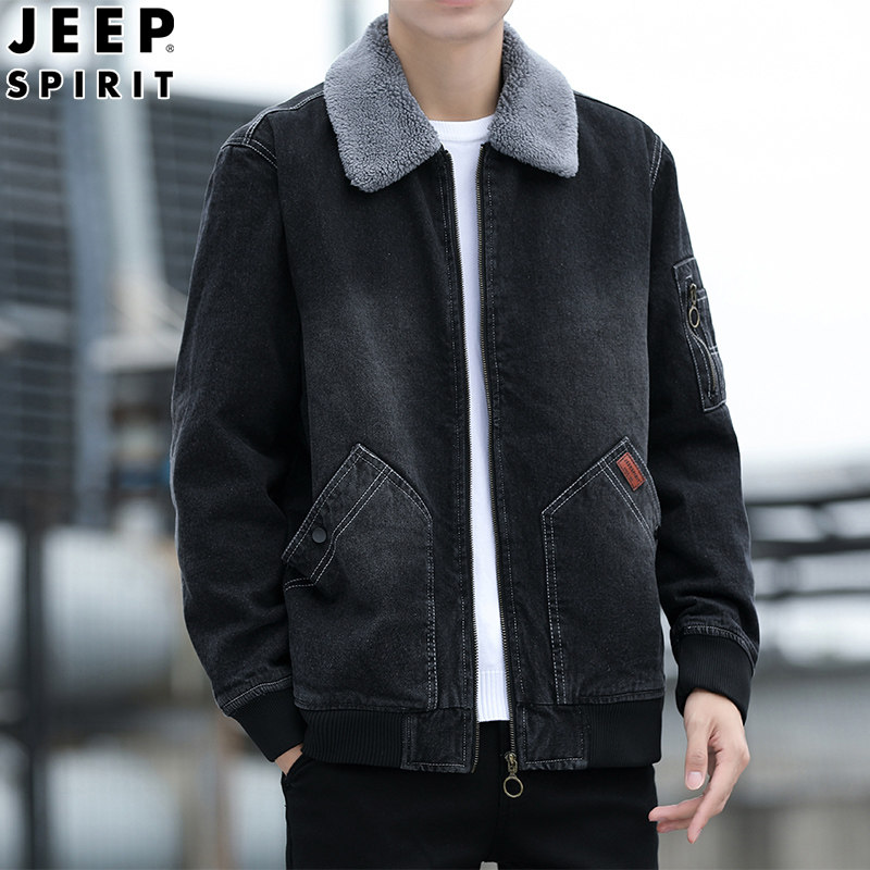 JEEP吉普加绒加厚牛仔外套男