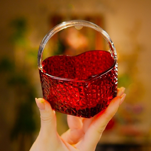 红色爱心提篮玻璃收纳盒