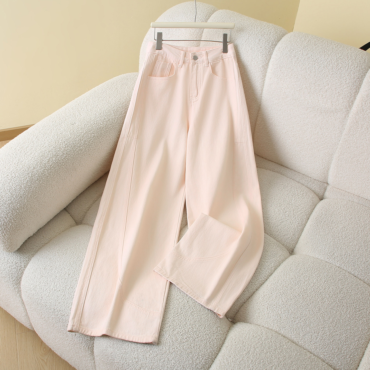 多巴胺粉色高腰阔腿牛仔裤女2026春季新款宽松显瘦垂感直筒拖地裤,女装/女士精品,牛仔裤,淘宝优惠券,粉丝福利购,淘宝优惠卷