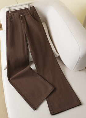 复古棕色高腰喇叭牛仔裤女时尚修身显瘦微喇裤春季新款马蹄休闲裤