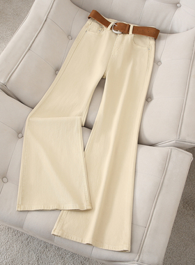 卡其色高腰微喇牛仔裤女新款修身显瘦百搭喇叭裤垂感马蹄休闲长裤