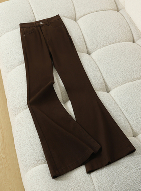 辣妹时髦高腰修身微喇牛仔裤女春季小个子显瘦弹力喇叭裤休闲长裤