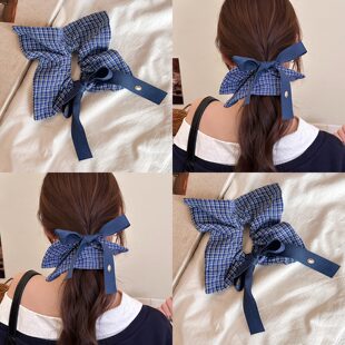 韩式格子方巾大肠发圈女复古超大号头绳方形发饰高级感不伤发皮筋