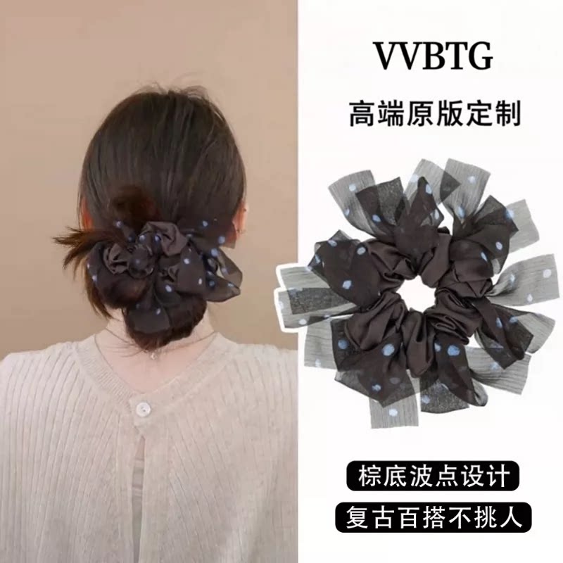 丸子头专用发圈女大肠咖色网纱图片