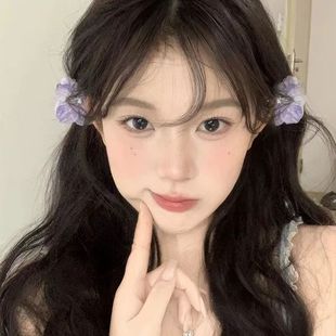 超仙淡紫色山茶花朵小抓夹女2025春夏海边拍照甜美半扎发头花发饰