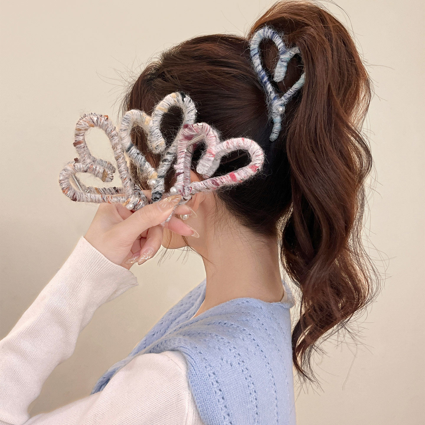 秋冬彩色毛线爱心抓夹女发量多大号发夹2026新款后脑勺盘发鲨鱼夹,饰品/流行首饰/时尚饰品新,发饰,淘宝优惠券,粉丝福利购,淘宝优惠卷