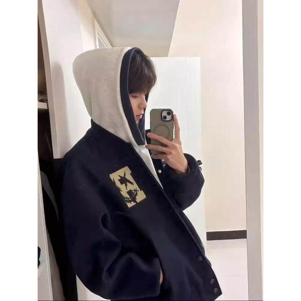 美式高街字母刺绣棒球服