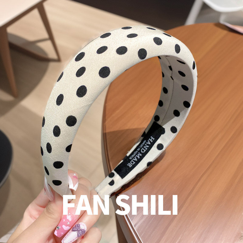 白色波点发箍女款宽边韩式复古刺绣头箍洗脸防滑压发发捆发窟发苦