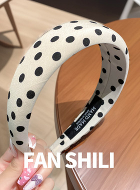 白色波点发箍女款宽边韩式复古刺绣头箍洗脸防滑压发发捆发窟发苦