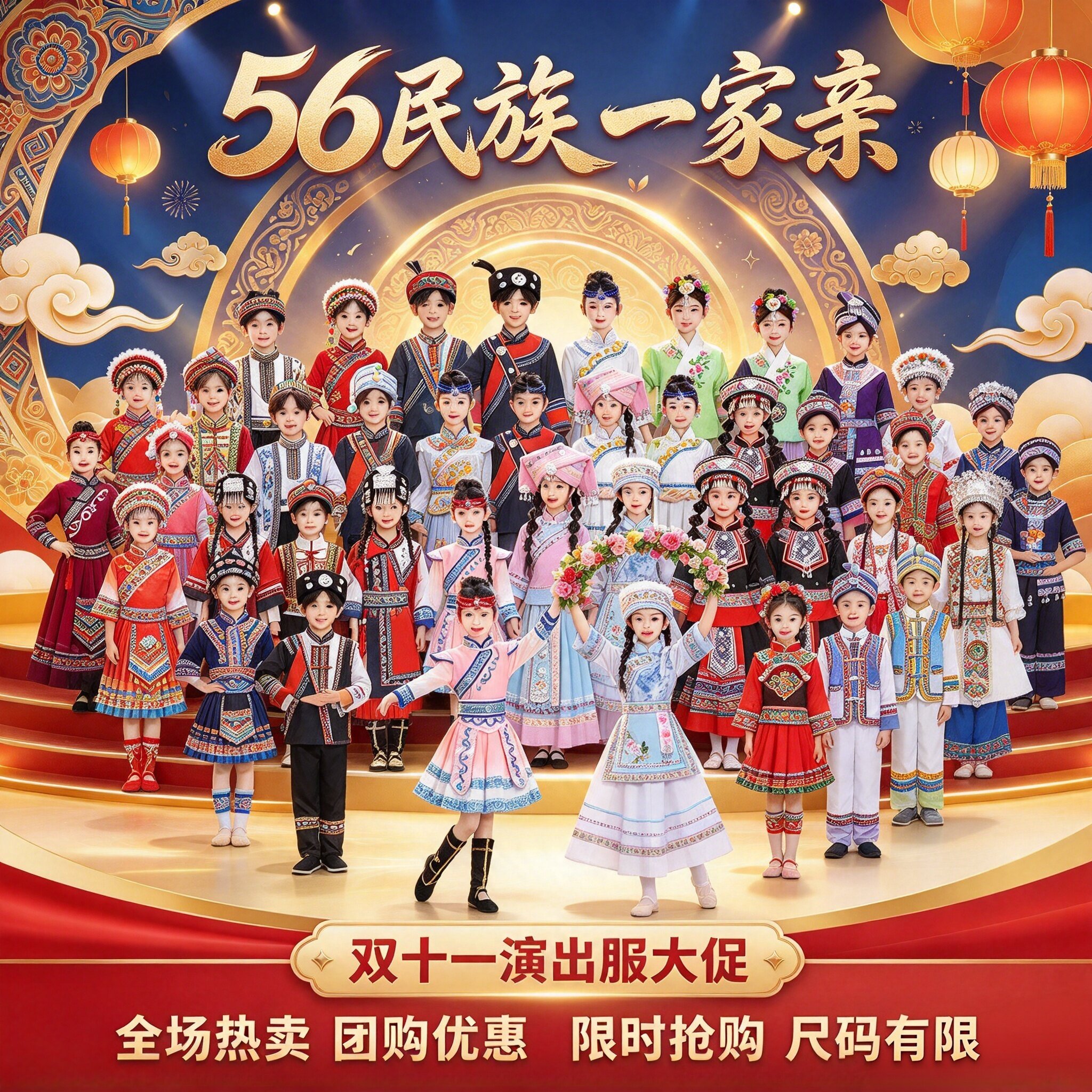 儿童56个少数民族服装男女童苗壮蒙古新疆哈尼族演出服五十六吉量