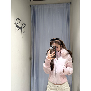 粉色大毛领羽绒服女冬季小个子修身显瘦加厚90白鸭绒保暖短款外套