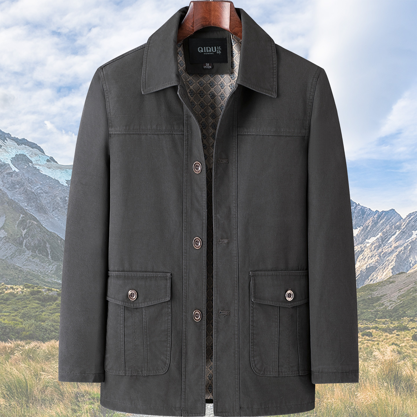 中老年男士纯棉夹克翻领爸爸装