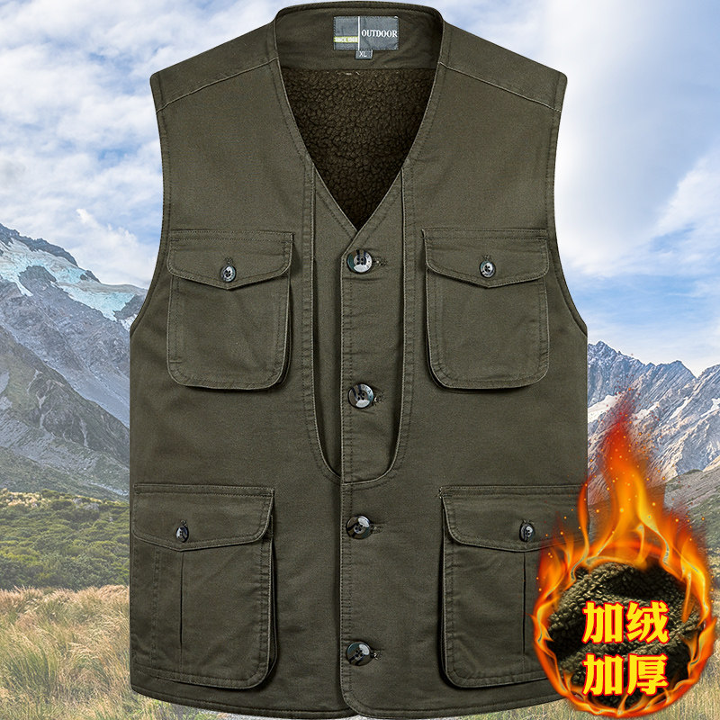纯棉加绒加厚马甲冬季保暖背心多口袋中老年人坎肩外套爸爸防寒服,男装,背心,淘宝优惠券,粉丝福利购,淘宝优惠卷