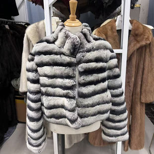 时髦进口青紫蓝兔短款时尚皮草外套女装冬季