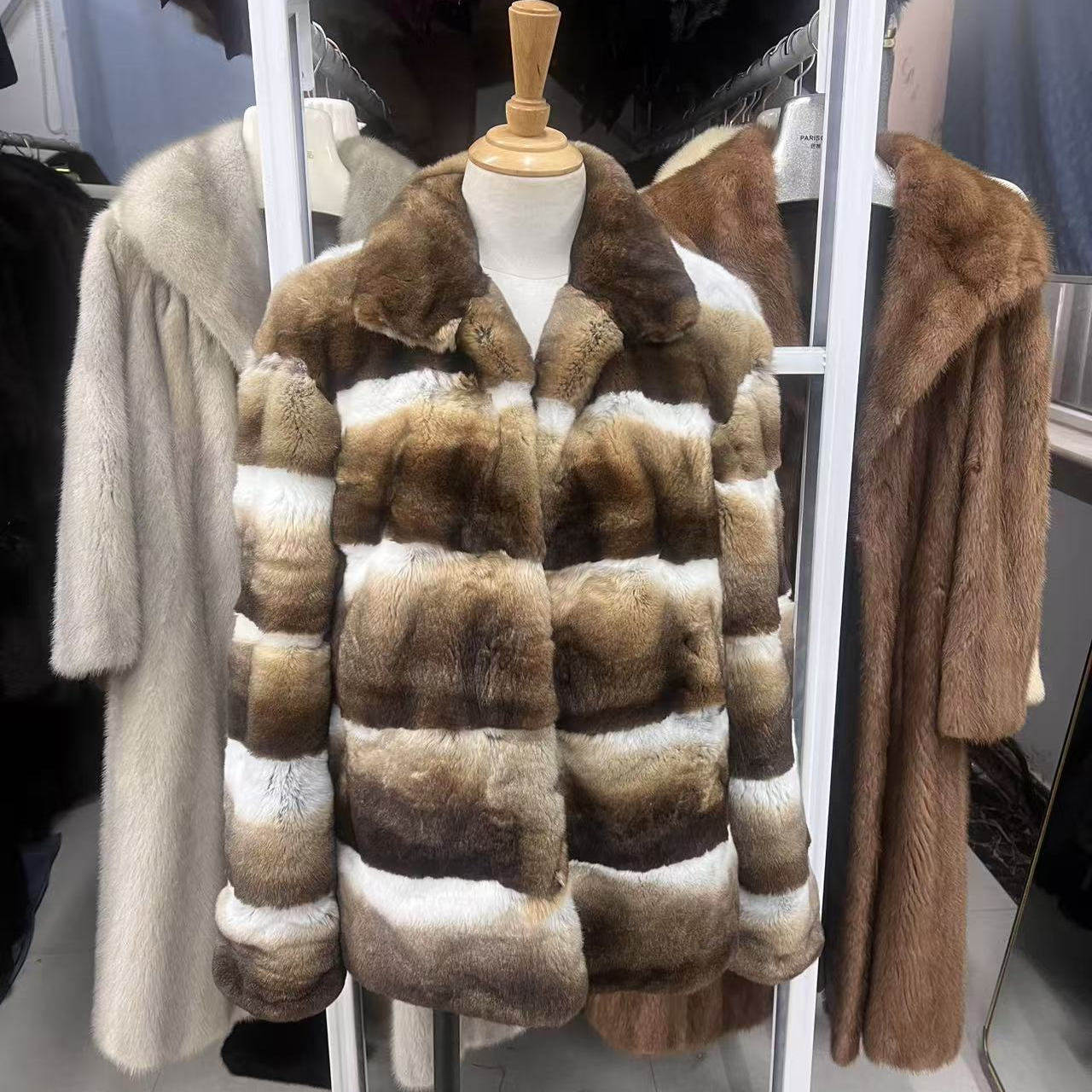 进口稀有高端獭兔毛皮草外套女装冬季