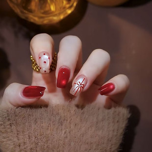 【新年战甲】高级显白明媚透亮宝石红追光爆闪猫眼美甲手工穿戴甲