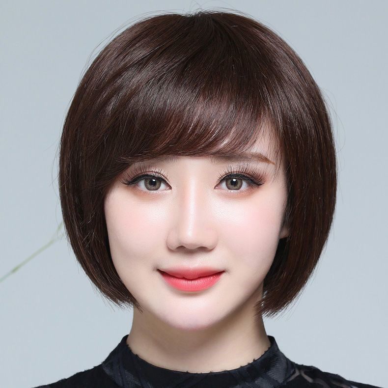 假发女中短发波波头妈妈真发头套式全真中老年自然真人发丝0211w
