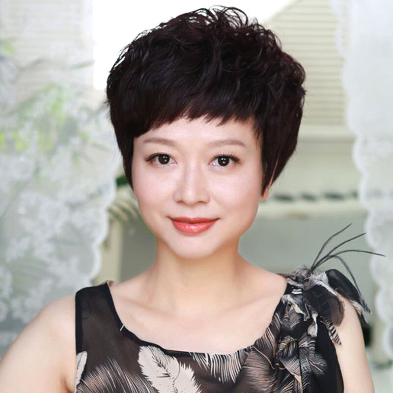 假发女短发真发短卷发中老年女士真发自然减龄短发蓬松全真1220f