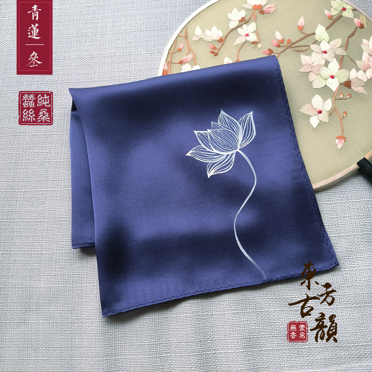 素帛无香定制款纯真丝素绉缎手帕手帕男女士仙鹤古典特色出国送礼