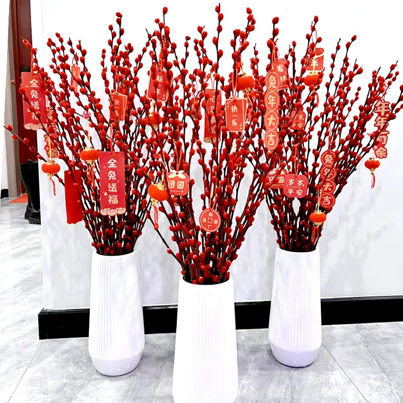 银柳真花鲜枝红柳干花红色花束摆件花卉鲜花家用插花干枝室内客厅